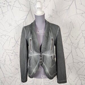 Poools Gray Wash Cotton Stretch Artsy Moto Unstructured Blazer